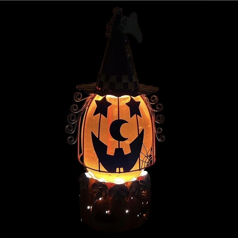 PUMPKIN AQUA GLITTER   LAMP WITCH HAT 14" ELECTRIC HALLOWEEN NEW IN BOX JCPENNEY - Picture 11 of 16